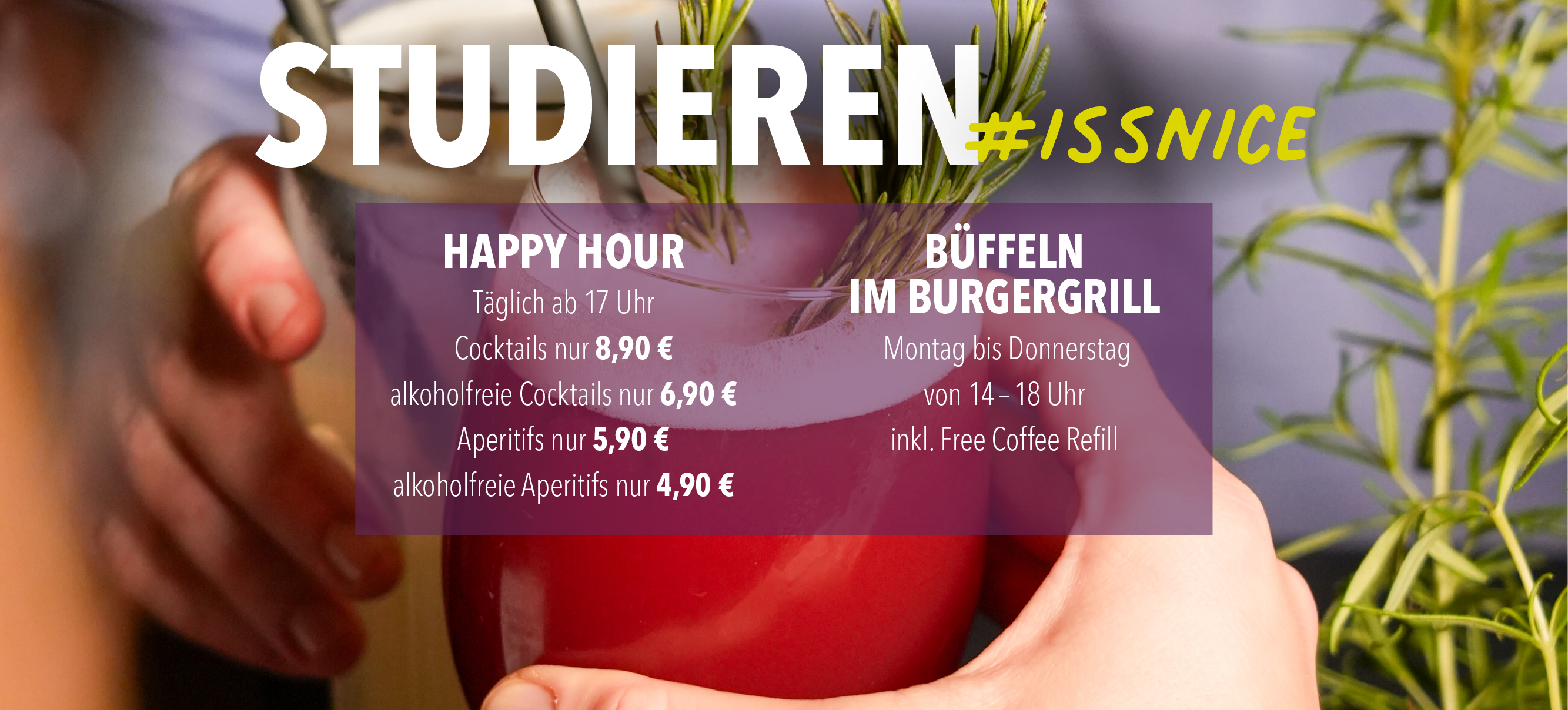 Studenten-Special bei HANS IM GLÜCK – Happy Hour täglich ab 17 Uhr und Büffeln im Burgergrill Montag bis Donnerstag von 14 bis 18 Uhr