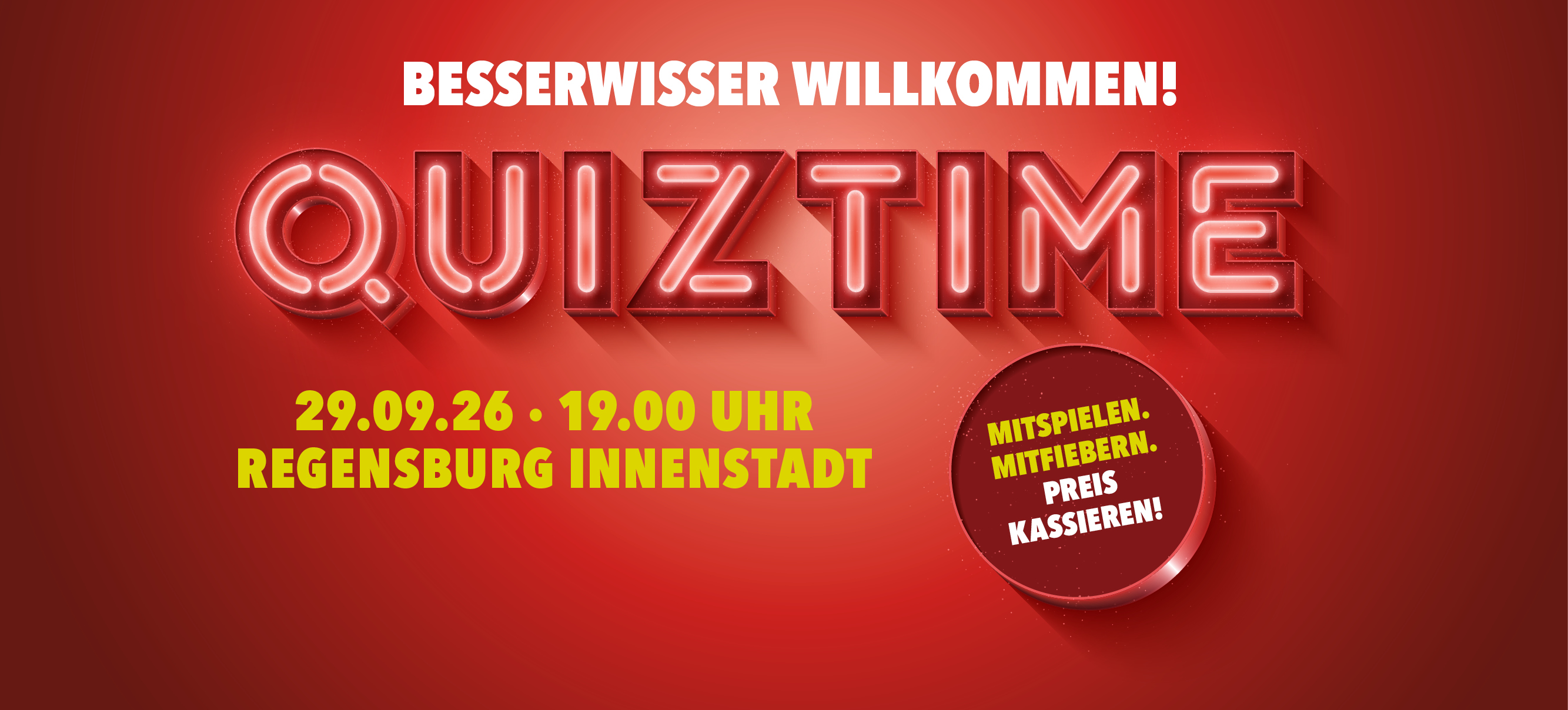 Quiztime in Regensburg Innenstadt am 29.09.2026 um 19 Uhr – mitspielen, mitfiebern und Preise gewinnen.