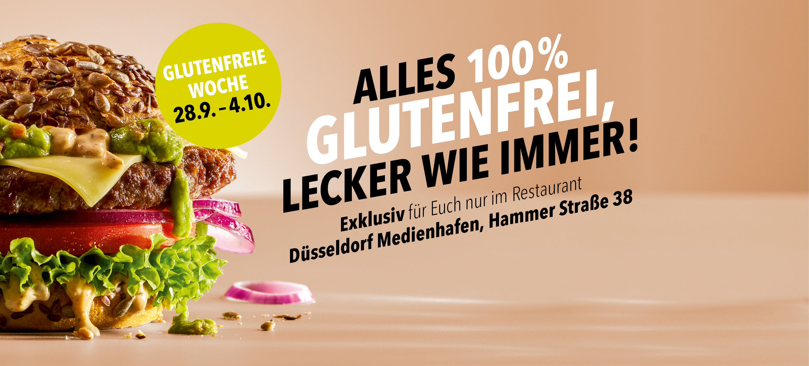 Glutenfreie Woche vom 28. September bis 4. Oktober bei HANS IM GLÜCK Düsseldorf Medienhafen – alle Speisen 100 % glutenfrei